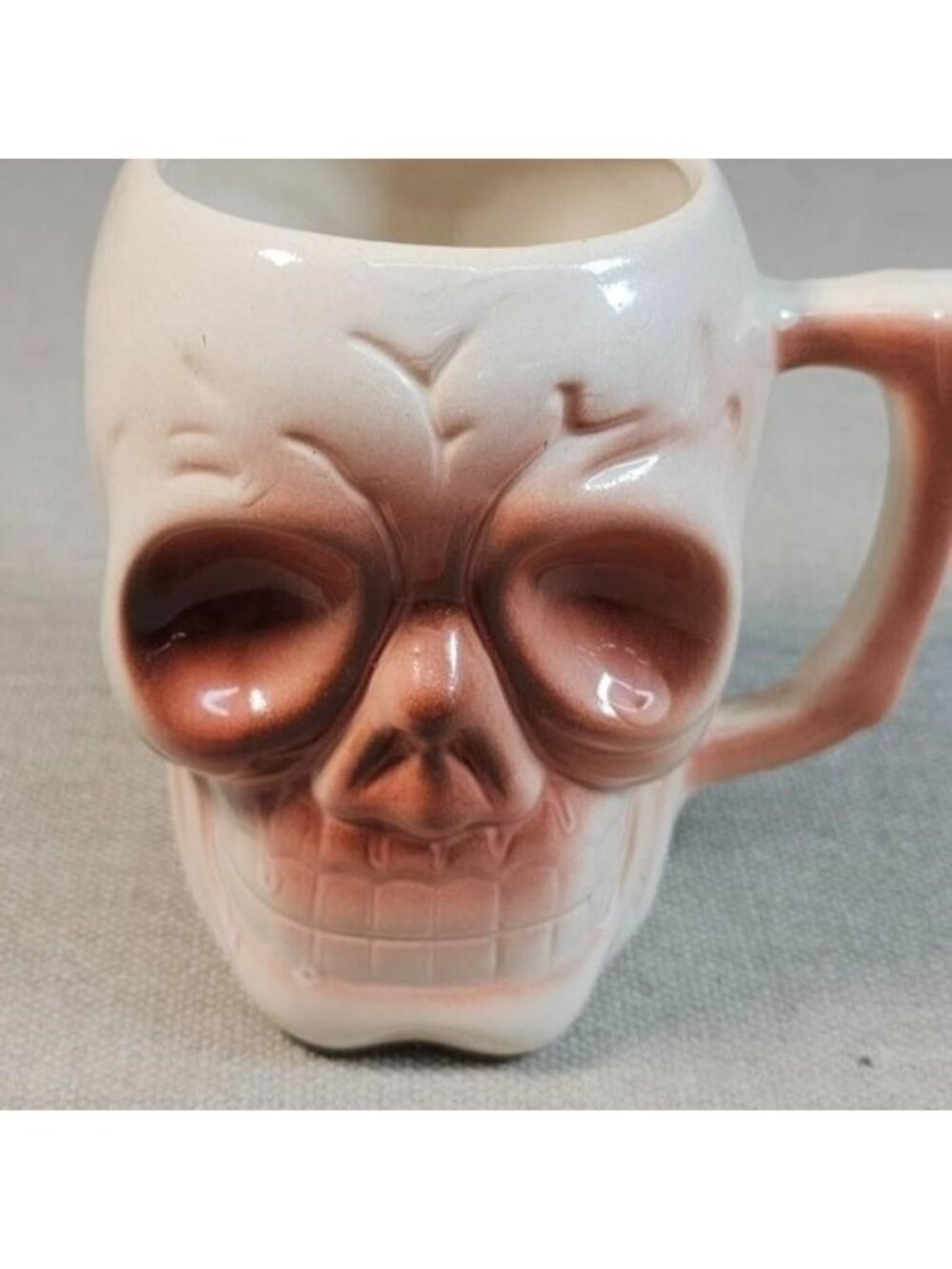 Vintage Ceramic Skull Mug Brown Pink Airbrush Glaze Halloween Gothic Decor - Picture 2 of 5